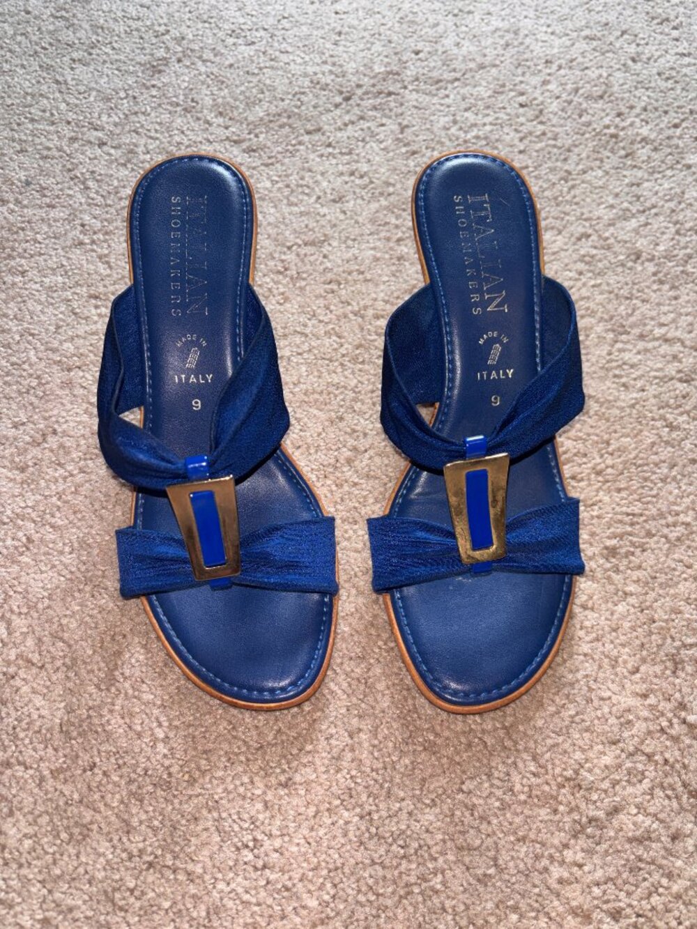 Italian Shoemakers Royal Blue Stretch Strap Cork Wedge Sandals 9M